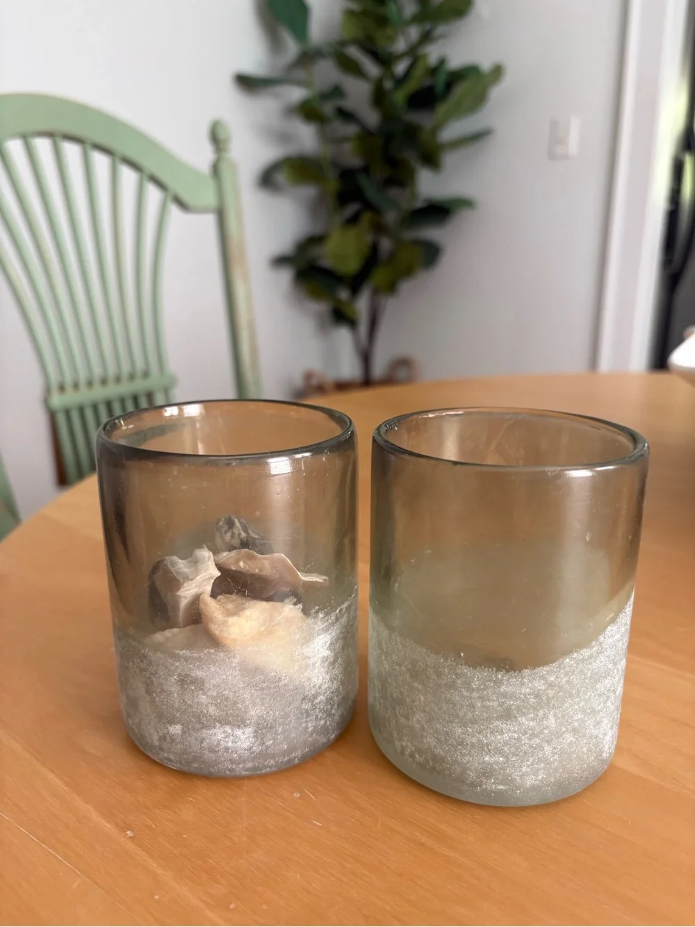 Pottery Barn Frosted Green Glass Votive Candle Holders - Set of 2